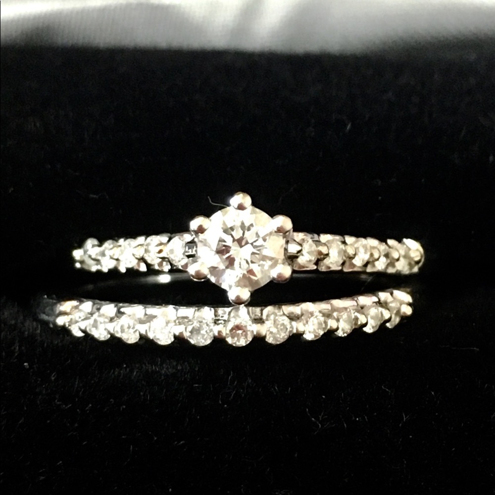 14k white gold promise/engagement/wedding & band